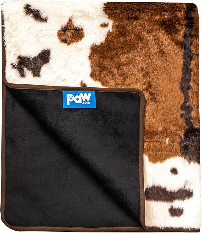 PupProtector Waterproof Throw Blanket for Dogs and Cats, Pet Blanket Cover for Couches, Sofas, Beds, Car Seats, Furniture, Calming Soft Faux Fur, Brown Cowhide, Original (60" L x 50" W)