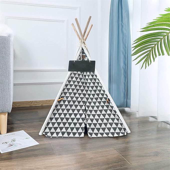 Pet Teepee, Portable Pet Tents for Small Dogs or Cats, Puppy Sweet Bed Washable Dog or Cat Houses with Cushion(Grey2,24)