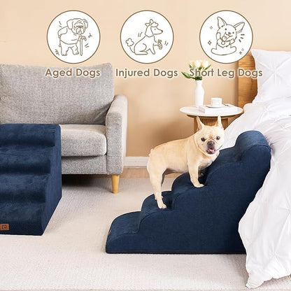 EHEYCIGA Curved Dog Stairs Ramp for High Beds 22.6" H, 5-Step Dog Steps for Small Dogs and Cats, Pet Stairs for High Bed Climbing, Non-Slip Balanced Pet Step Indoor, Navy