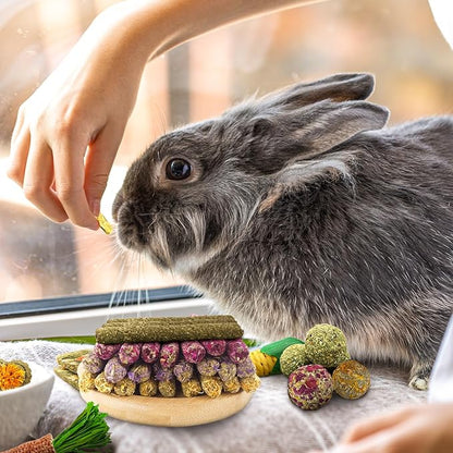 53pcs Rabbit Chew,Rabbit Enrichment Toys from Various Natural Ingredients Such as Apple Wood, Carrots, and Timothy Grass, Suitable for Small Pets Such as Hamsters Totor Guinea Pigs