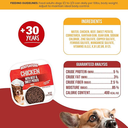Beefeaters Dog Treats - Chicken, Beef & Sweet Potato Pate 3.5oz, Case of 96 | Complete Adult Dog Food, No Artificial Preservatives | Highly Digestible, Nutrient-Rich | Dog Training Treats for Adults