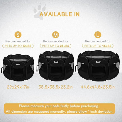 Puppy Playpen Indoor for Small Dogs, Portalble Pet Dog Play Pens Kennel Crate with Top Cover Floor Door Enclosed for Large Cats Animal as Dog Lovers (Black, Medium Size)