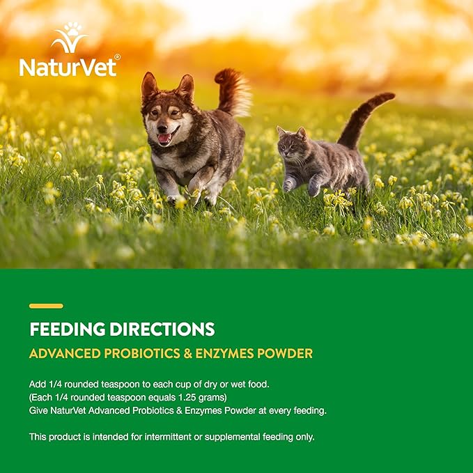NaturVet  Advanced Probiotics & Enzymes - Plus Vet Strength PB6 Probiotic | Supports and Balances Pets with Sensitive Stomachs & Digestive Issues | for Dogs & Cats (8 oz)