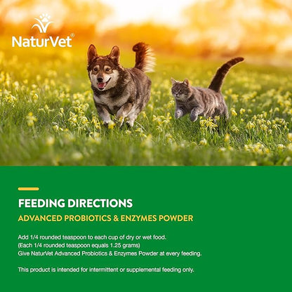 NaturVet  Advanced Probiotics & Enzymes - Plus Vet Strength PB6 Probiotic | Supports and Balances Pets with Sensitive Stomachs & Digestive Issues | for Dogs & Cats (8 oz)