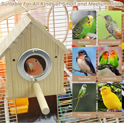 PINVNBY Parakeet Nesting Box Wooden Bird House for Cage Parrot Breeding Mating Box for Lovebirds Cockatiel Finch Cockatoo Canary and Small and Medium-Sized Birds (M: 7.91 * 6.3 * 5.82 inch)