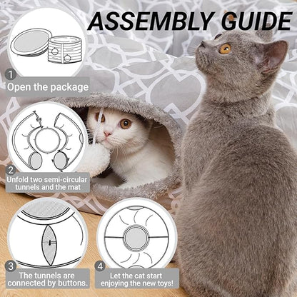 LUCKITTY Geometric Cat Tunnel Bed Under Christmas Tree Oxford Outside with Plush Inside,Cats Toys Collapsible Tunnel Tube with Balls, for Rabbits, Kittens, Ferrets,Puppy 3FT