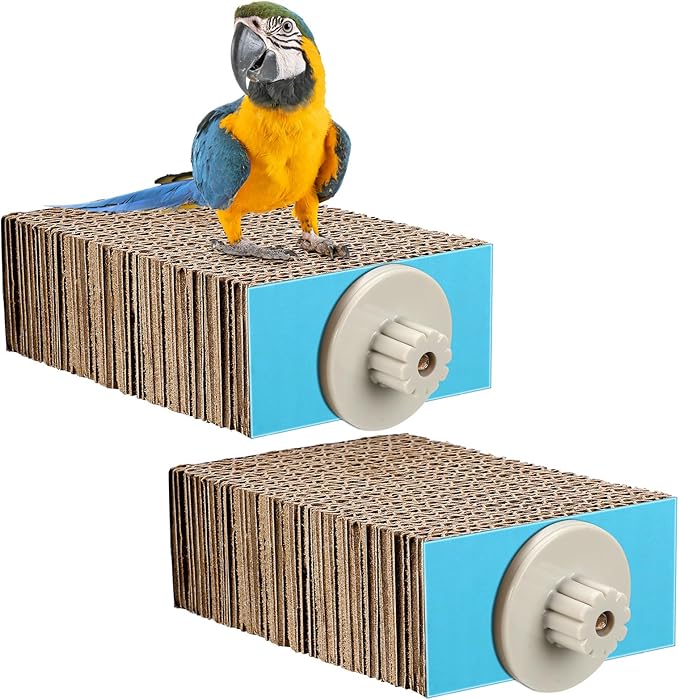 2 Pieces Bird Chew Toy Parrot Cage Perch Cardboard Platform Bird Paw Grinding Stand Parrot Cage Playground for Macaws, Small Parakeets, Conures, Budgies, Finches Conure Cockatiel (Small)