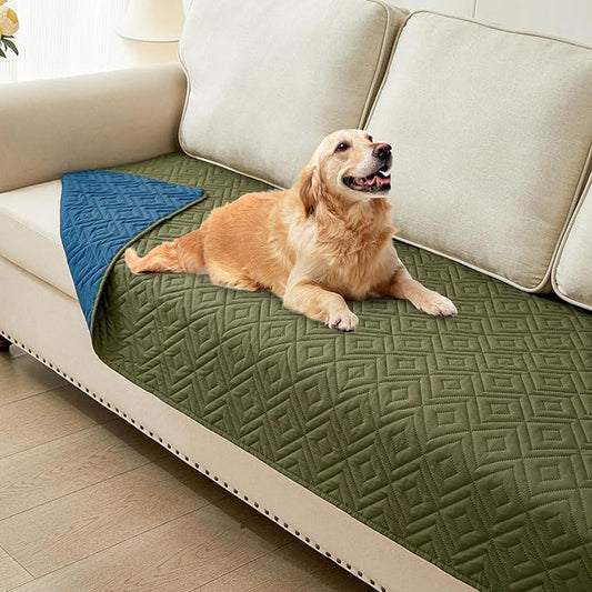hyha Waterproof Dog Blanket, Soft Pet Bed Blankets, Waterproof Sofa Couch Cover for Dogs Washable, Reversible Pet Couch Covers for Sofa Furniture (30x80 Inch, Green/Navy Blue)