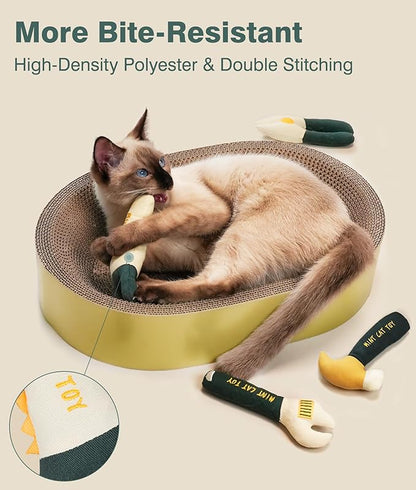 Joytale 4Pcs Tool-Shaped Cat Toys, Organic Catnip & Crinkle Sound, Soft and Durable, Interactive Chew & Kicker Catnip Toys, Exercise and Teething Relief for Indoor Cats & Kittens