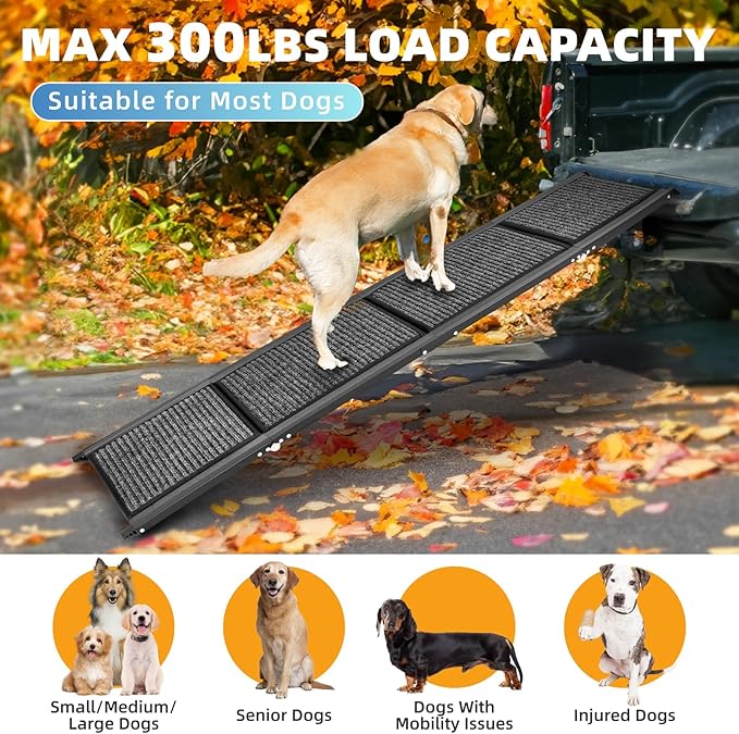 Dog Ramp for Car, 71"x20" Dog Ramps for Large Dogs with Anti-Slip Rug Surface, Folding Dog Ramp Up to 300LBS, Outdoor Dog Ramp for Trucks & SUV