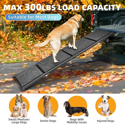 Dog Ramp for Car, 71"x20" Dog Ramps for Large Dogs with Anti-Slip Rug Surface, Folding Dog Ramp Up to 300LBS, Outdoor Dog Ramp for Trucks & SUV