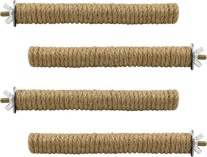 4 PCS 7x0.9in Rope Bird Perch Parrot Stand Cage Accessories Natural Wooden Stick Paw Grinding Rope-surfaced Chew Toy Standing Rod for Exercise Training Branches (Rope-7x0.9in-4p)