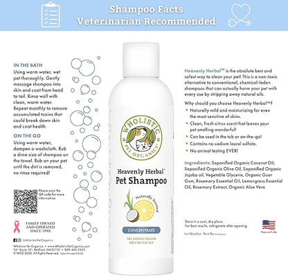 Wholistic Pet Organics Pet Shampoo Concentrate: Heavenly Herbal Organic Dog Shampoo and Conditioner - All Natural Puppy and Cat Shampoo for Dry, Itchy Skin, Allergies, Dandruff
