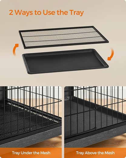 Feandrea Dog Crate Furniture, 56.1" Modern Kennel for Dogs Indoor up to 105 lb, Heavy-Duty Dog Cage with Multi-Purpose Removable Tray, Double-Door Dog House, Ink Black UPFC005B01