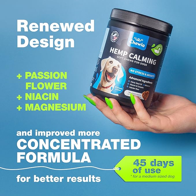 Hemp Calming Chews for Dogs Anxiety - Dog Calming Treats with Melatonin, Valerian Root, Chamomile Extract & Vitamin B Complex - Canine Chews for Vet Visits, Grooming, Travel, Thunderstorms, Fireworks