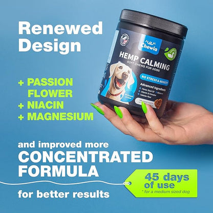 Hemp Calming Chews for Dogs Anxiety - Dog Calming Treats with Melatonin, Valerian Root, Chamomile Extract & Vitamin B Complex - Canine Chews for Vet Visits, Grooming, Travel, Thunderstorms, Fireworks