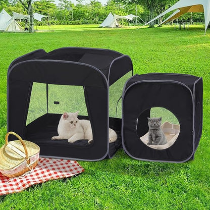 Royizen Puppy Cat Tent Playpen Foldable Waterproof Dog Crate Kennel Indoor Outdoor Portable Playpen Kitten and Small Pets Pop Up Kennel Cat Travel Carrier with Litter Box Enclosure, Black