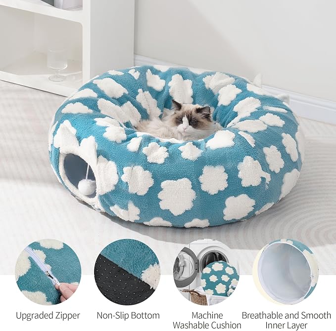 Pesen Cat Tunnel Bed with Soft Cushion, Cat Toys for Indoor Cats Enhance Bonding Between Pets and Owners, Encourage Exploration, and Satisfy Natural Instincts for Kittens, Dogs, and Rabbits