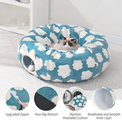 Pesen Cat Tunnel Bed with Soft Cushion, Cat Toys for Indoor Cats Enhance Bonding Between Pets and Owners, Encourage Exploration, and Satisfy Natural Instincts for Kittens, Dogs, and Rabbits