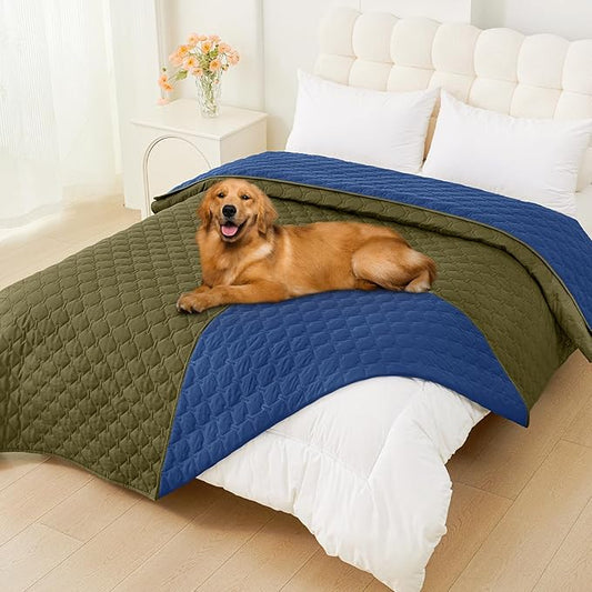 Smiry Waterproof Dog Blanket, Soft Dog Bed Cover Pet Blanket, Reversible Couch Cover for Dogs Washable, Pet Couch Covers for Sofa Furniture Protector for Puppy Cat (82x120 Inch, Green/Navy)
