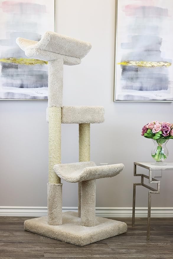 Prestige Cat Trees 130077-Beige Double Scratching Post Cat Tower Tree