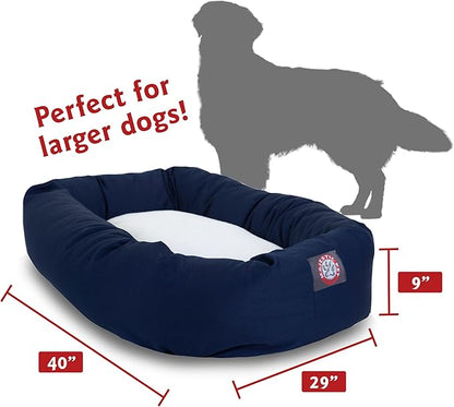 Majestic Pet 40 Inch Poly-Cotton Sherpa Calming Dog Bed Washable  Cozy Soft Round Dog Bed with Spine for Head Support - Fluffy Donut Dog Bed 40x29x9 (inch)  Round Pet Bed Large - Navy Blue