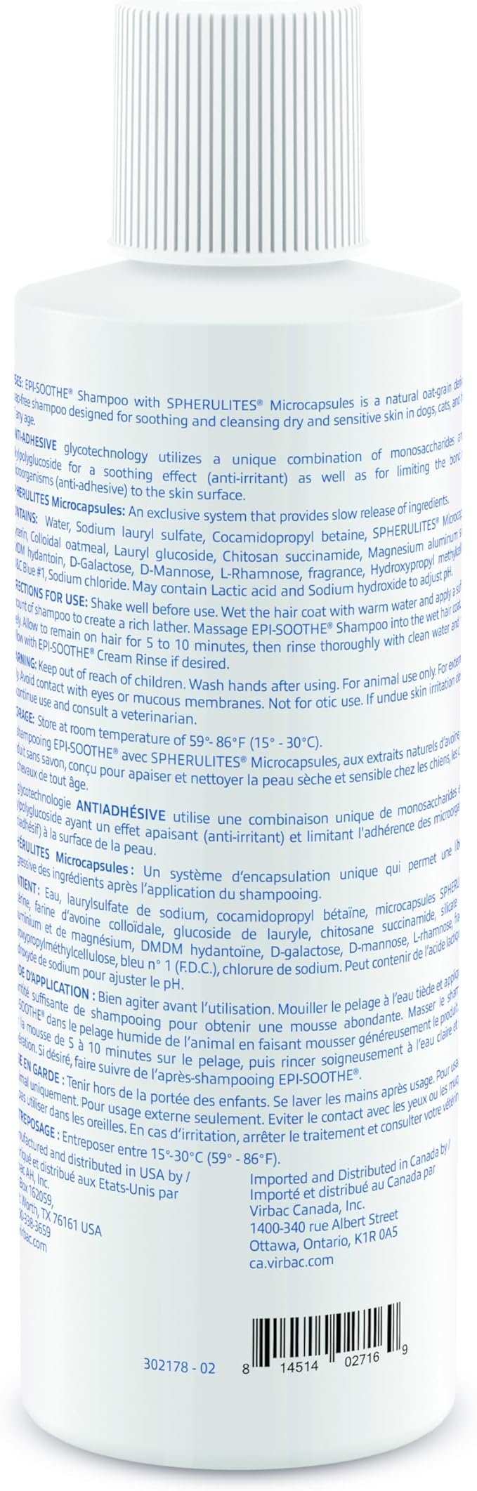 Virbac Epi-Soothe Pet Shampoo For Dogs, Cats & Horses (16 oz) - For Dry or Sensitive Skin