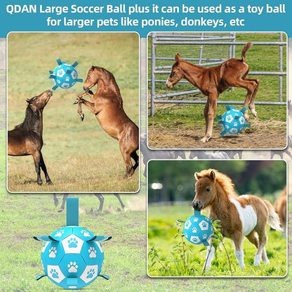 Dog Toys Soccer Ball with Straps - Durable Dog Balls for Extra Large Dogs, Dog Tug Toys for Tug of War, Beach Pool Dog Water Toy, Puppy Dog Birthday Gifts, Herding Balls for Dog, Blue White (9 Inch)