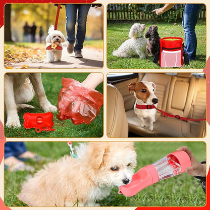 Abbylike 50 Pcs Puppy Supplies Starter Kit for Small Dogs Puppy Essentials Includes Leash, Bowls, Teeth Brushes, Water Bottle, and More Accessories for Dogs Christmas Welcome Gift(Red)