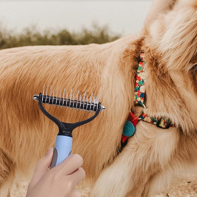 Pet Deshedding Tool - Double-Sided Undercoat Rake for Dogs and Cats - Safe and Effective for Removing Mats and Hairballs - Say Goodbye to Annoying Shedding and Flying Fur