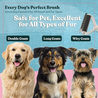 Dual-Sided Dematting Brush for Cats and Dogs - Undercoat Rake for Shedding Short, Long or Double Coats