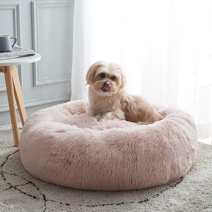 WESTERN HOME WH Calming Dog & Cat Bed, Anti-Anxiety Donut Cuddler Warming Cozy Soft Round Bed, Fluffy Faux Fur Plush Cushion Bed for Small Medium Dogs and Cats