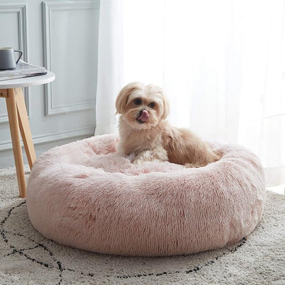 WESTERN HOME WH Calming Dog & Cat Bed, Anti-Anxiety Donut Cuddler Warming Cozy Soft Round Bed, Fluffy Faux Fur Plush Cushion Bed for Small Medium Dogs and Cats