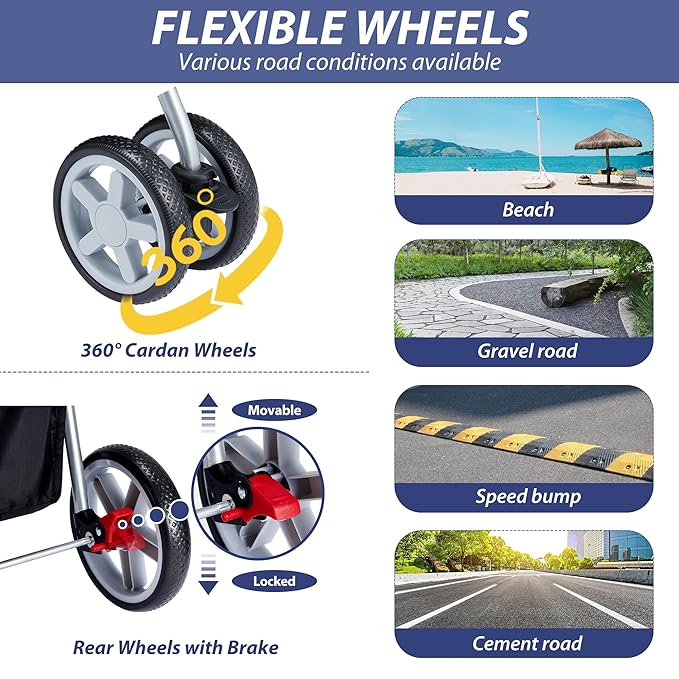 4 Wheels Pet Stroller for Small Medium Dogs Cats 33 lbs, Breathable Foldable Jogger Stroller with Storage Basket, Travel Puppy Stroller for All-Season, Move Pad & Protective Lock, Navy Blue