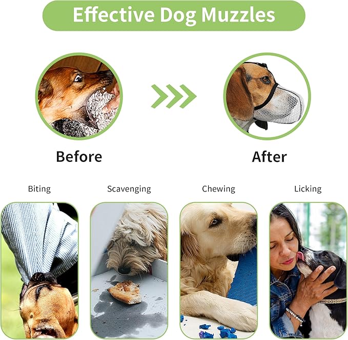 Dog Muzzle, Breathable Soft Muzzle for Medium to Large Dogs to Anti & Prevent Barking Biting Chewing, Reflective & Adjustable Basket Muzzle with Air Mesh for Beagle Grey L