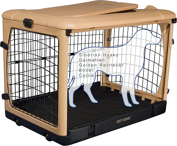 Pet Gear _he Other Door 4 Door Steel Crate for Dogs/Cats with Garage-Style Door, Includes Plush Bed + Travel Bag, No Tools Required, 3 Models, 3 Colors