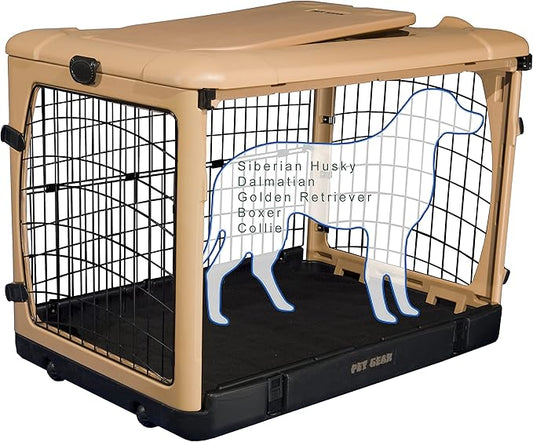 Pet Gear _he Other Door 4 Door Steel Crate for Dogs/Cats with Garage-Style Door, Includes Plush Bed + Travel Bag, No Tools Required, 3 Models, 3 Colors