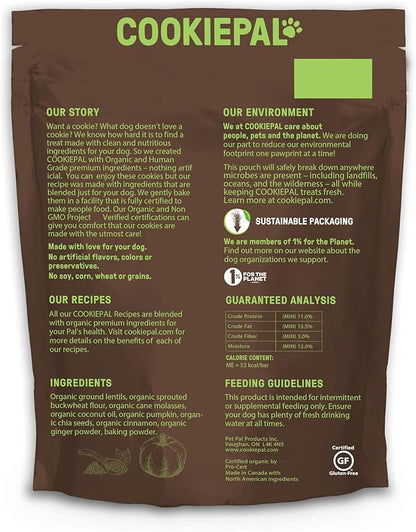 CookiePal Human Grade Dog Treats, Pumpkin and Chia Seed Recipe, Organic Non-GMO and Simple Ingredients, 10 Oz Bag