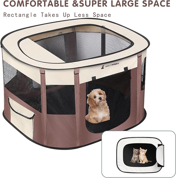 Foldable Pet Playpen,Cat Puppy Playpen,Portable Dog Cage Soft Portable Exercise Kennel Tent,Puppy Kitten Pen Indoors/Outdoors Pet Tent Fence (Medium (32"*24"*22"), Coffee)