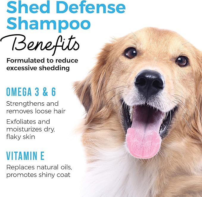 Shed Defender Shed Defense Dog Shampoo - Reduces Shedding, Veterinarian Recommended, Healthy Skin & Coat, Omega 3 & 6, Vitamin E, Natural Ingredients, Plant Based, Hypoallergenic, 16 oz.