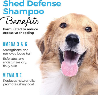Shed Defender Shed Defense Dog Shampoo - Reduces Shedding, Veterinarian Recommended, Healthy Skin & Coat, Omega 3 & 6, Vitamin E, Natural Ingredients, Plant Based, Hypoallergenic, 16 oz.