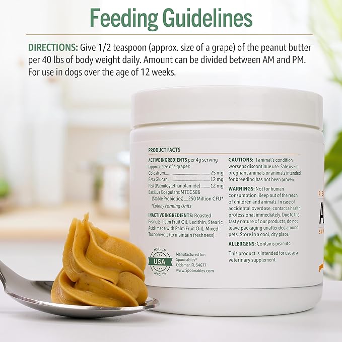 Dog Peanut Butter - Allergy Supplement for Dogs - Healthy Peanut Butter for Dogs Enriched with Dog Probiotics - Dog Allergy Relief & Immune Support Supplement - Allergy (8.46oz)