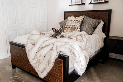 PupProtector Waterproof Throw Blanket for Dogs and Cats, Pet Blanket Cover for Couches, Sofas, Beds, Car Seats, Furniture, Calming Soft Faux Fur, White with Brown Accents, Original (60" L x 50" W)