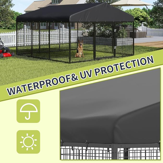 354" x 118" Large Outdoor Dog Enclosure,Heavy Duty Dog Cage with Roof,Galvanized Steel Dog Kennel Fence with Double Safety Locks