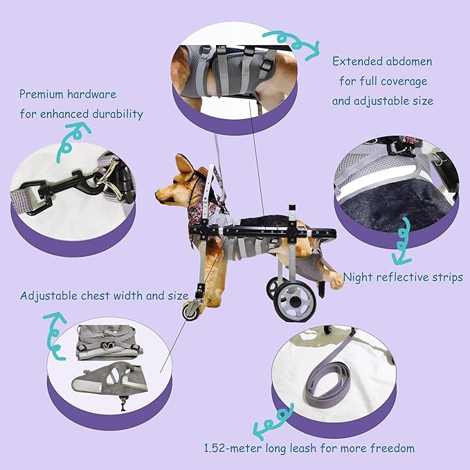 Dog Wheelchair,Lightweight Aluminum Frame with Handle,Extended Leg Straps,Includes Leash,Fits Pugs,French Bulldogs,and Schnauzersï¼_iddle Sizeï¼/Beagle,Corgi,and Cocker Spanielï¼_arge Sizeï¼