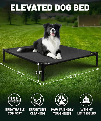 36" Dog House Outdoor for Medium/Large Breeds - Outside Waterproof & Sunproof Dog House, Elevated Dog Bed with Dog Shade Shelter Canopy