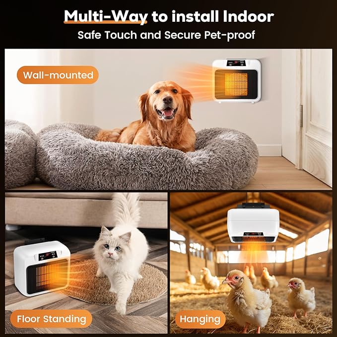 600W Dog House Heater With Time Setting (2 4 8 H), 300/600W 2 Mode Electric Pet Heater for Indoor/Outdoor Use, Livestock Kennel, Cat Cage, Coop in Winter