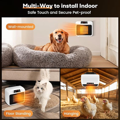 600W Dog House Heater With Time Setting (2 4 8 H), 300/600W 2 Mode Electric Pet Heater for Indoor/Outdoor Use, Livestock Kennel, Cat Cage, Coop in Winter