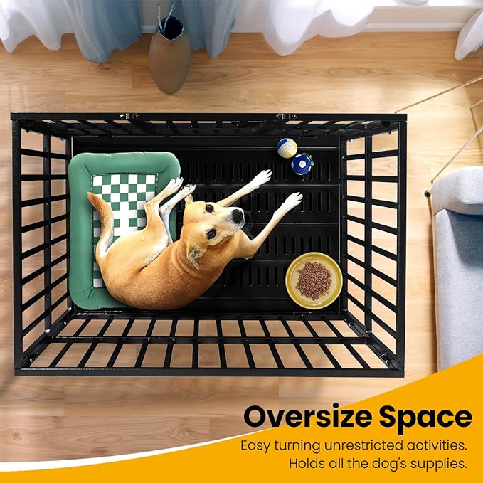 38 inch Heavy Duty Indestructible Dog Crate,2025 New Upgraded Reinforced Baseplate for Large Dogs,XL Dog Kennel Indoor for High Anxiety Dogs/Max Load Capacity 200lbs/Double Door with Wheels