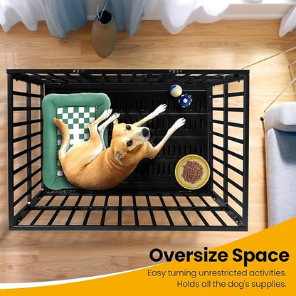 38 inch Heavy Duty Indestructible Dog Crate,2025 New Upgraded Reinforced Baseplate for Large Dogs,XL Dog Kennel Indoor for High Anxiety Dogs/Max Load Capacity 200lbs/Double Door with Wheels